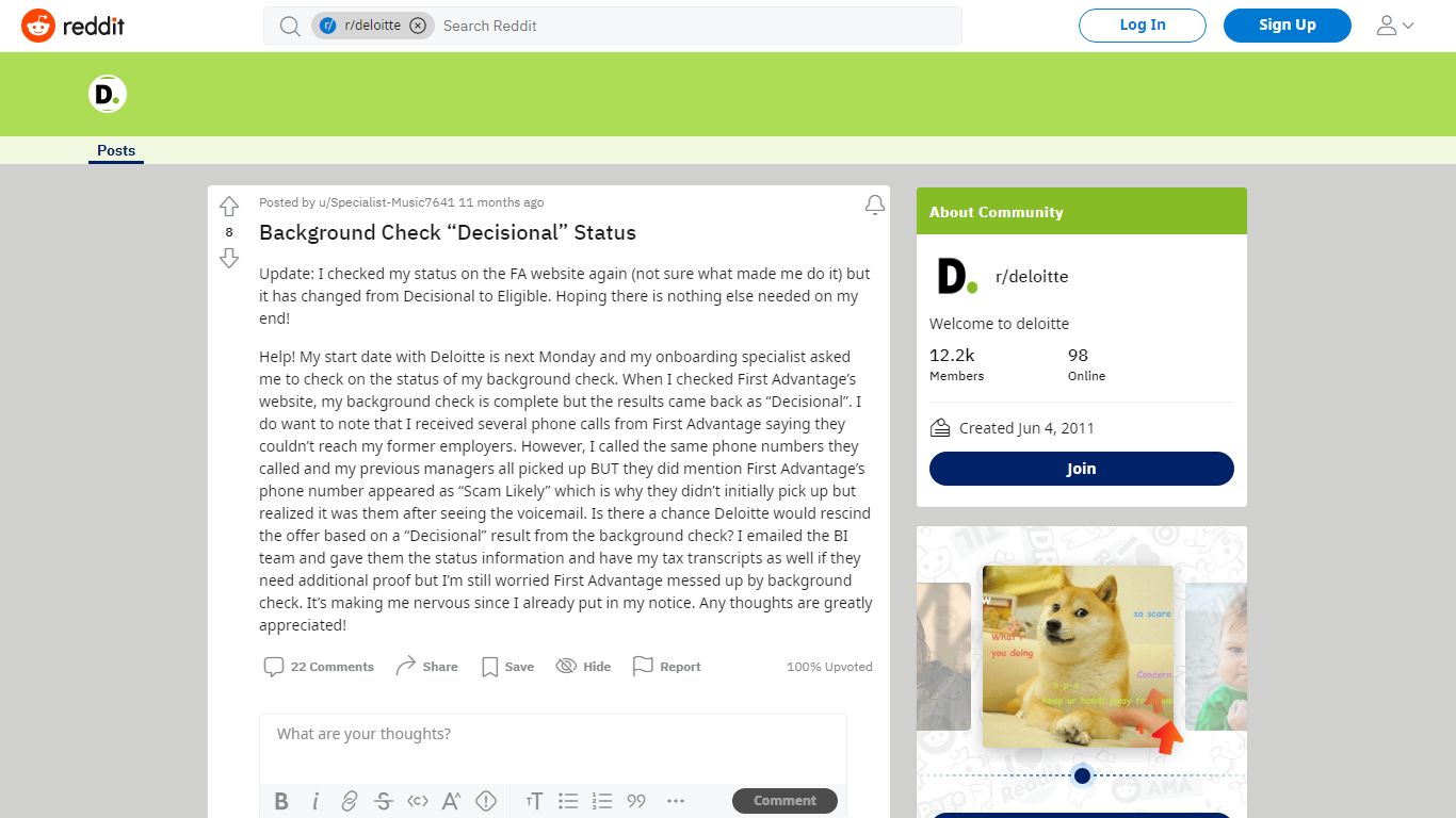 Background Check “Decisional” Status : deloitte